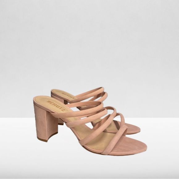 SCHUTZ Shoes - Schutz Felisa Strappy Block Heel Sandal in Poppy Rose / Light Pink Nubuc Suede